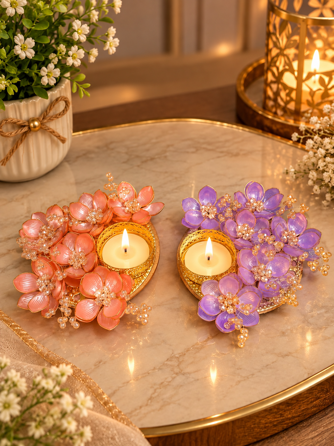 Embellished Floral Tealight Holders set of 5