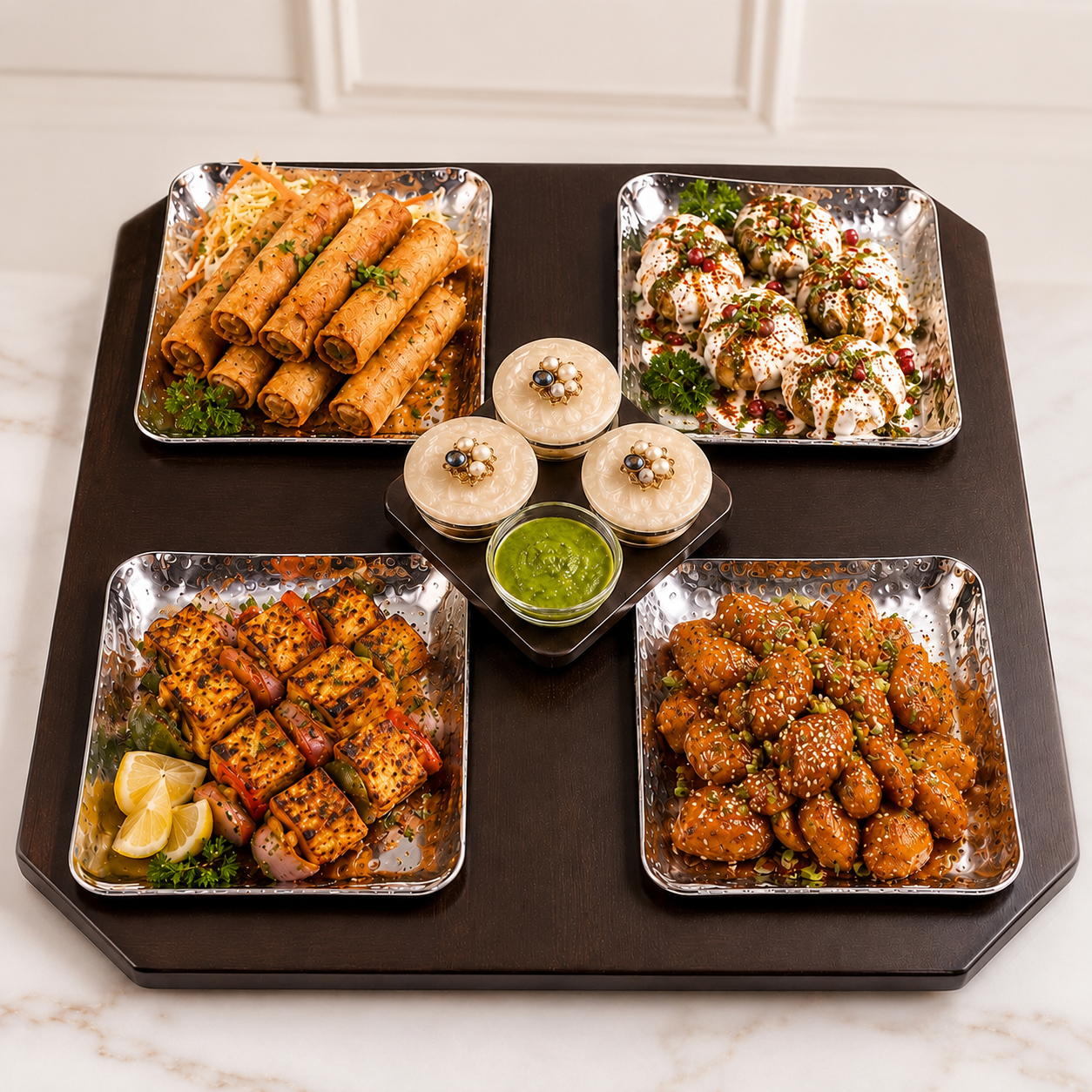 Royal Serving Platter with Resin Lid Dip Bowls