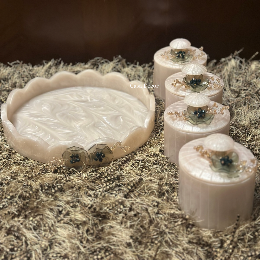 Resin Tray with 4 Airtight Jars