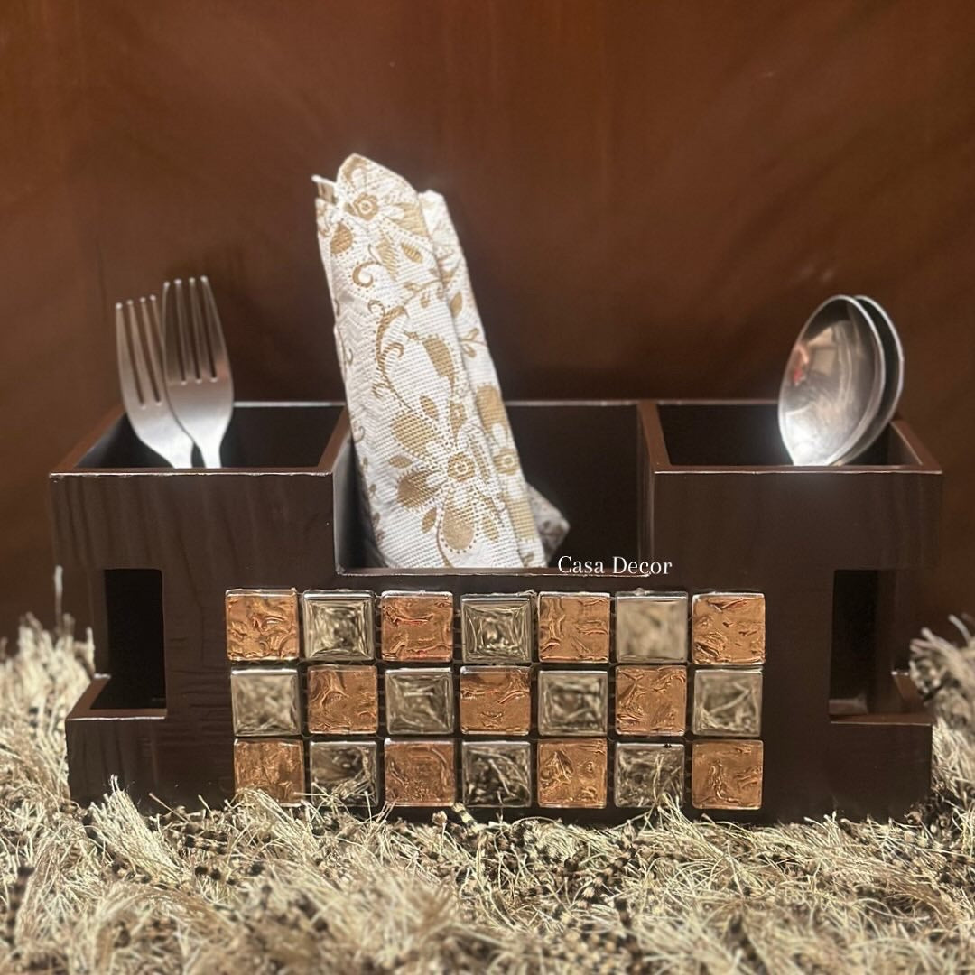 Wooden Cutlery & Tissue Holder