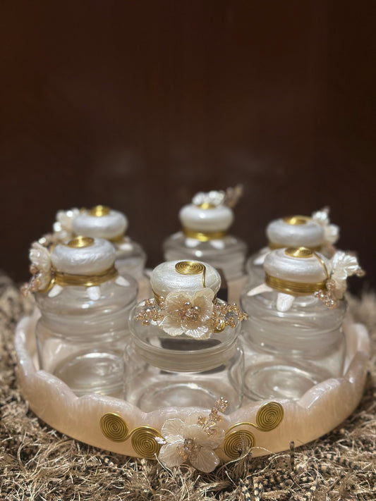 Rotating Resin Tray with Airtight Resin Coated Embellished Pop Jars