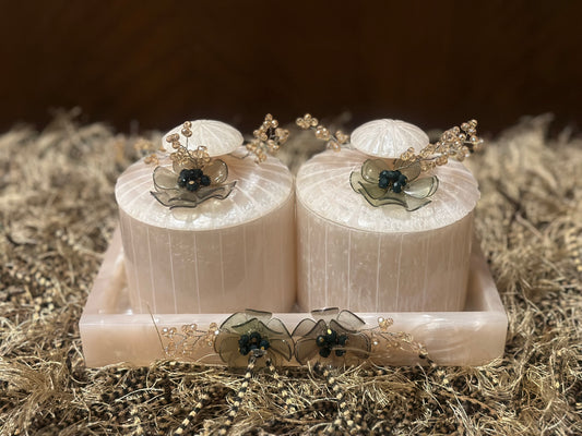 Bundle Offer: Resin Green Flower Airtight Jars with Tray