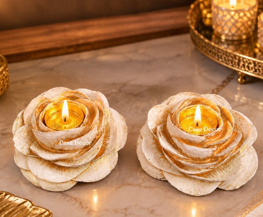 Crafted Rose Tealight Holders Set of 2
