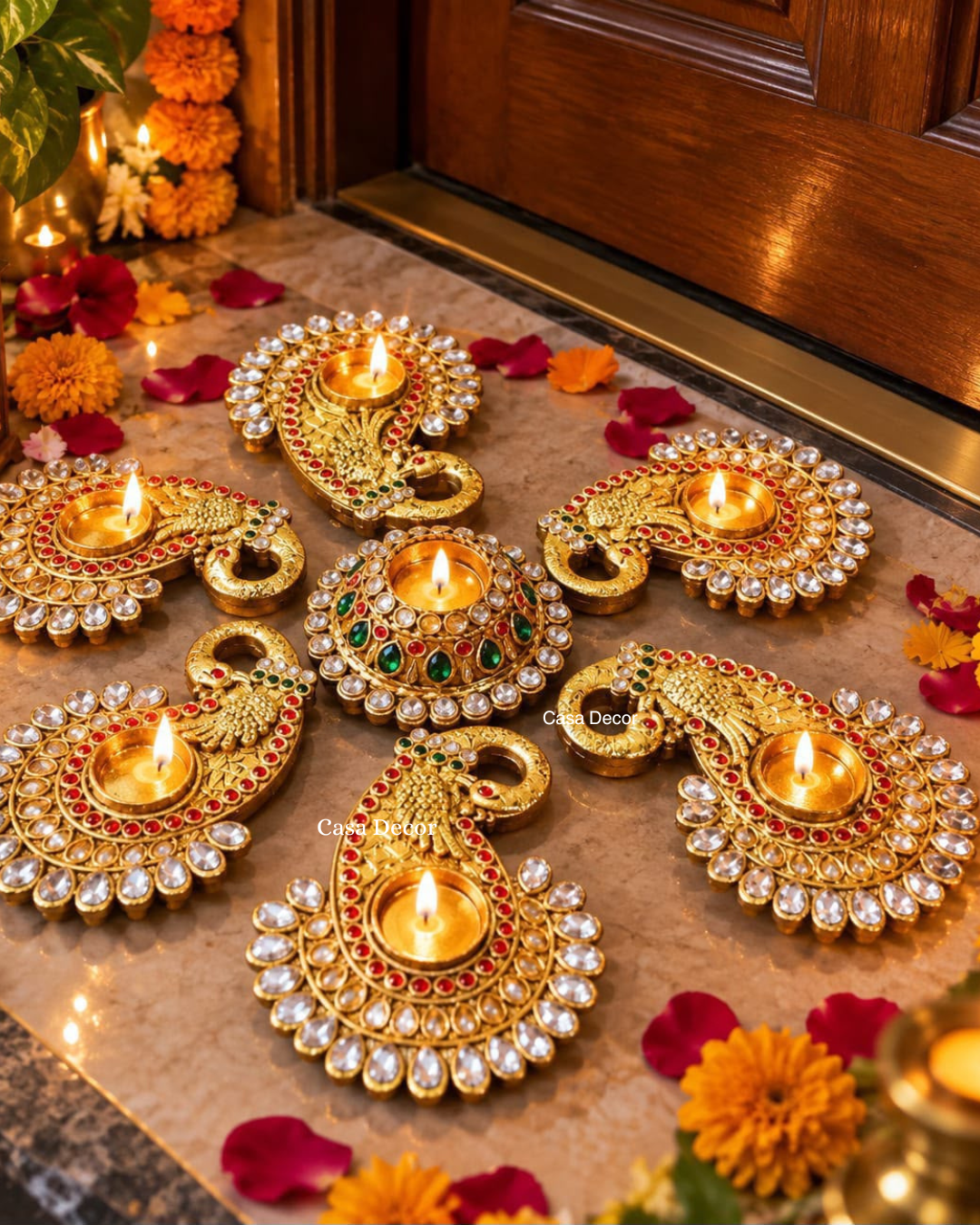 Tanjore Peacock Diya Rangoli