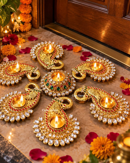 Tanjore Peacock Diya Rangoli