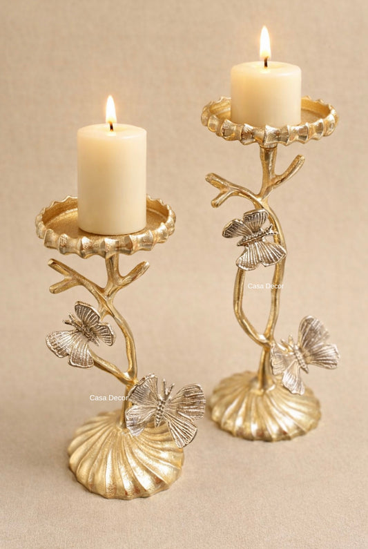 Brass Butterfly Candle Stand Set