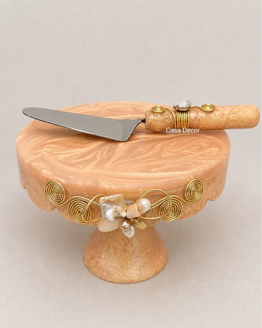 Pink Resin Cake Stand with Spatula