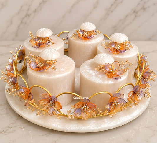 Floral Embellished Rotating Resin Tray with Airtight Jars