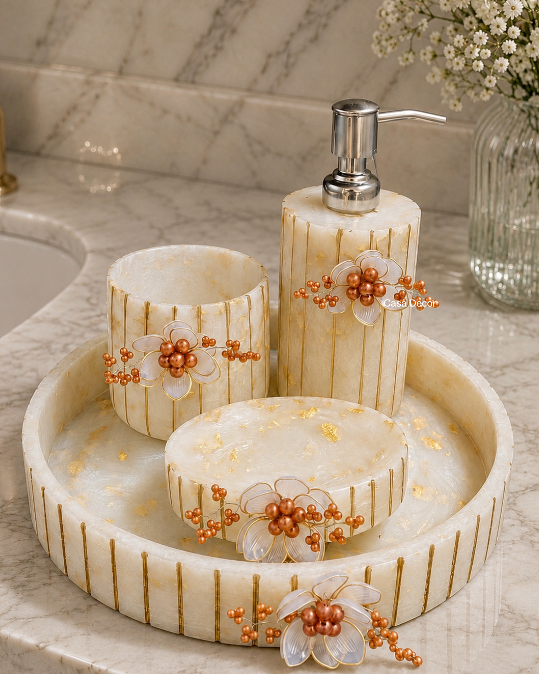 Resin Embellished Bathroom Set