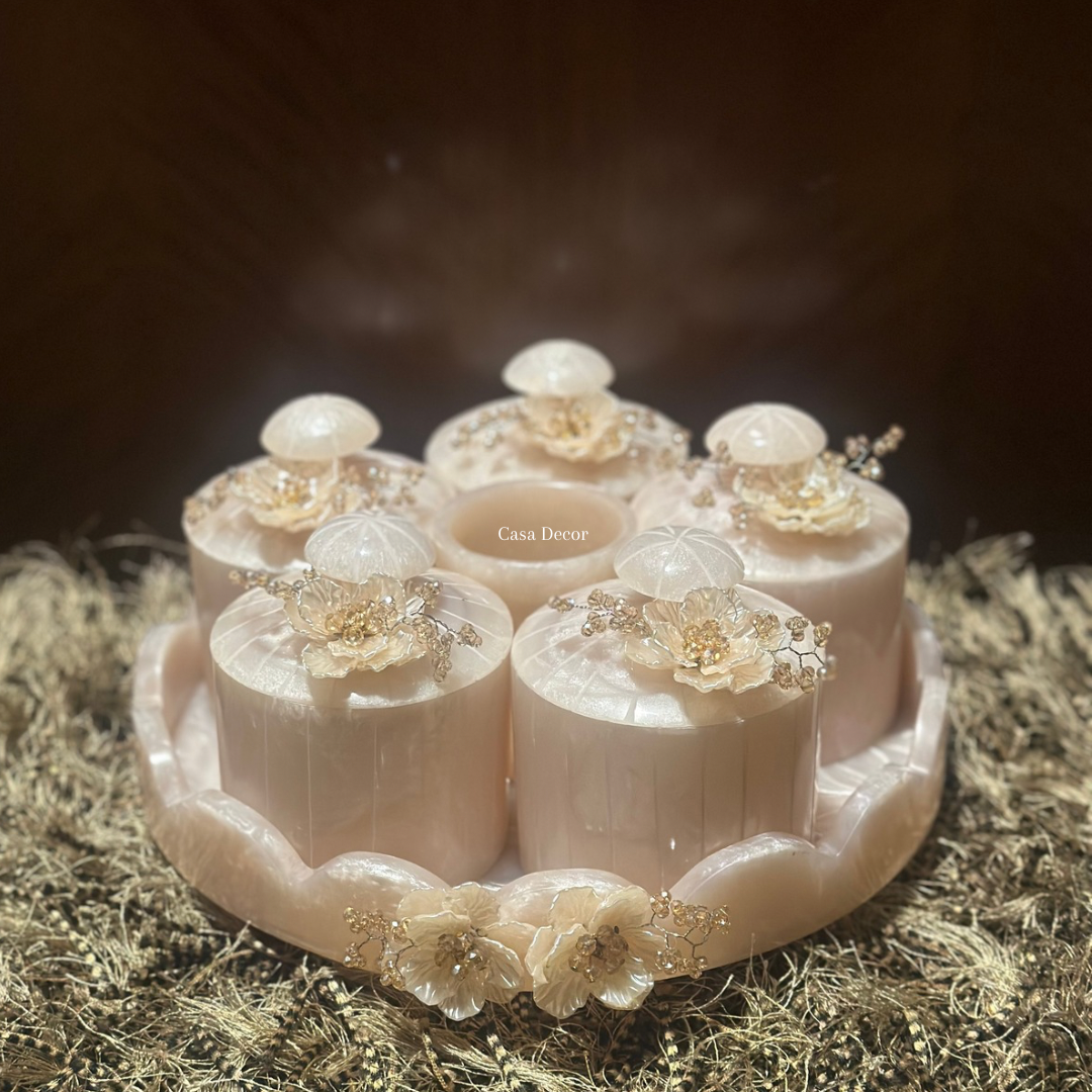 Resin Tray with 5 Airtight Jars & Cutlery Holder with Rotating Tray Base