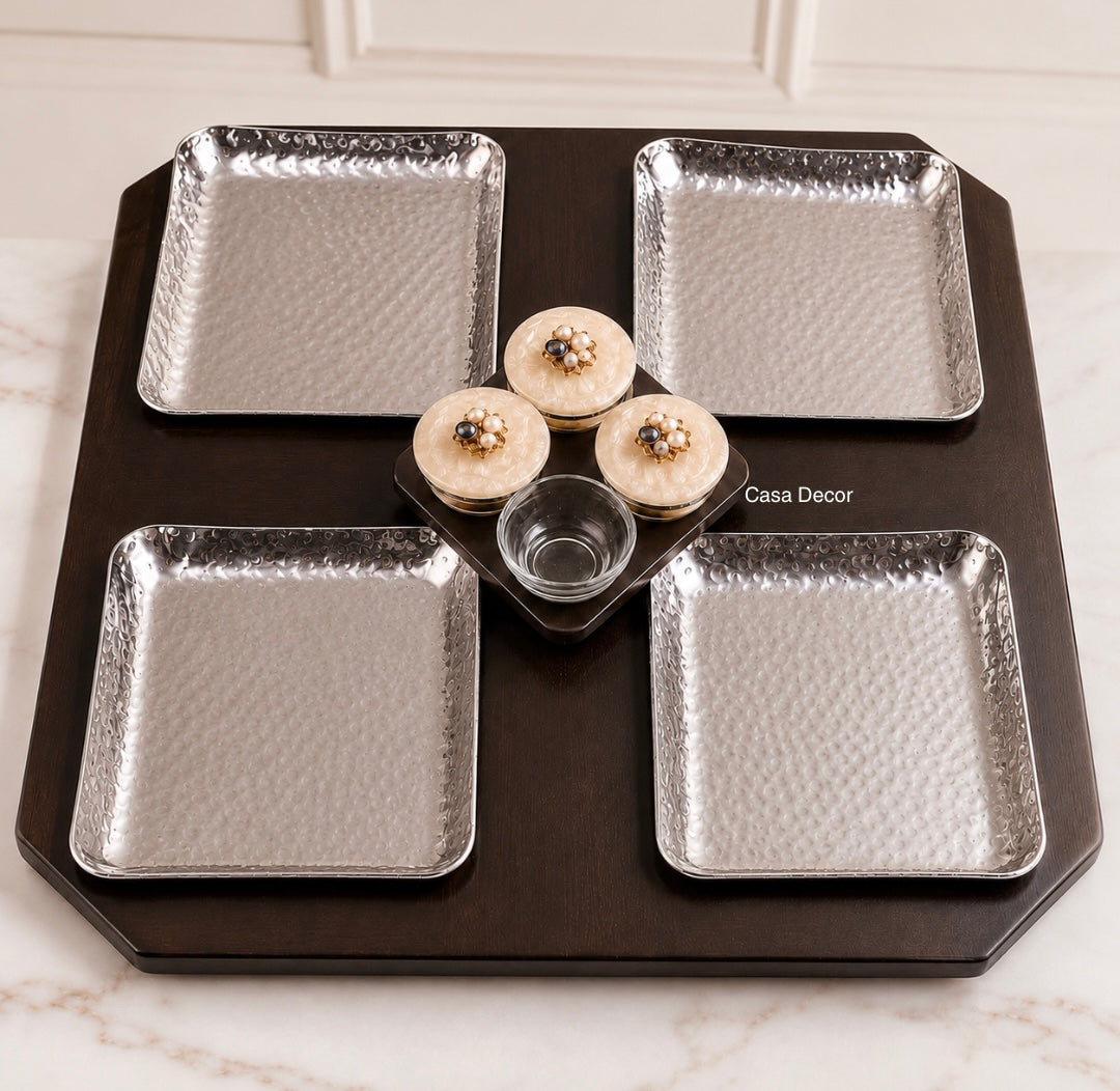 Royal Serving Platter with Resin Lid Dip Bowls