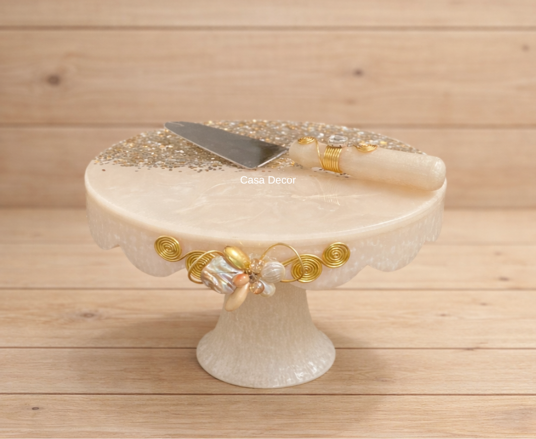 Embellished Resin Cake Stand with Spatula