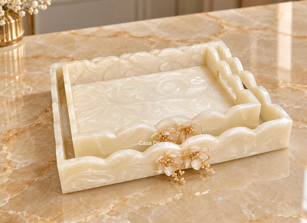 Multipurpose Embellished Resin Tray Set of 2