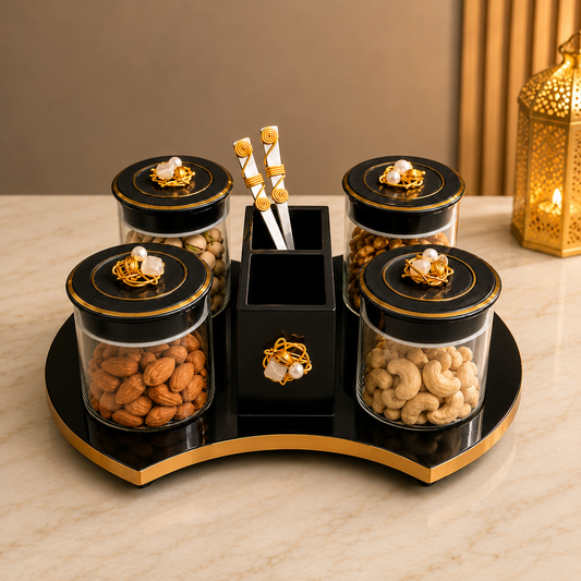 Rotating Dry Fruits Organiser with Cutlery Holder & Spoons