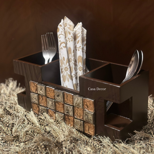 Wooden Cutlery & Tissue Holder
