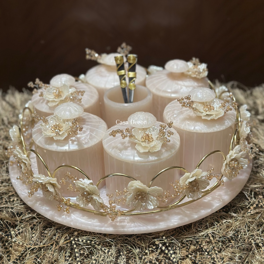 Embellished Rotating Resin Tray & Jars Set