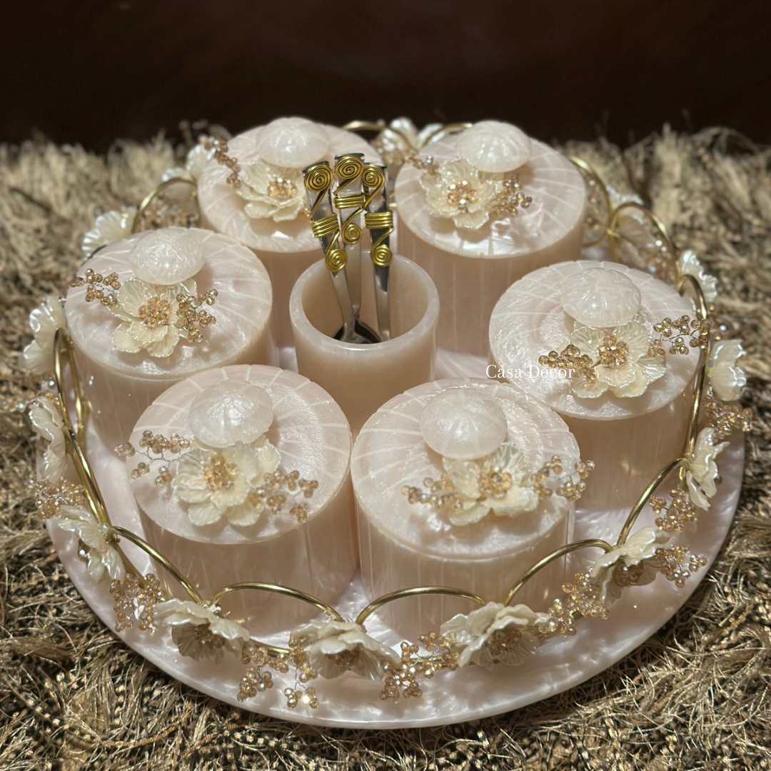 Embellished Rotating Resin Tray & Jars Set