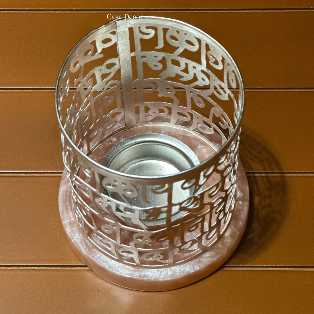 Festive Gift ( Bundle Offer): Silver Polish Tea-light Holder with Resin Base