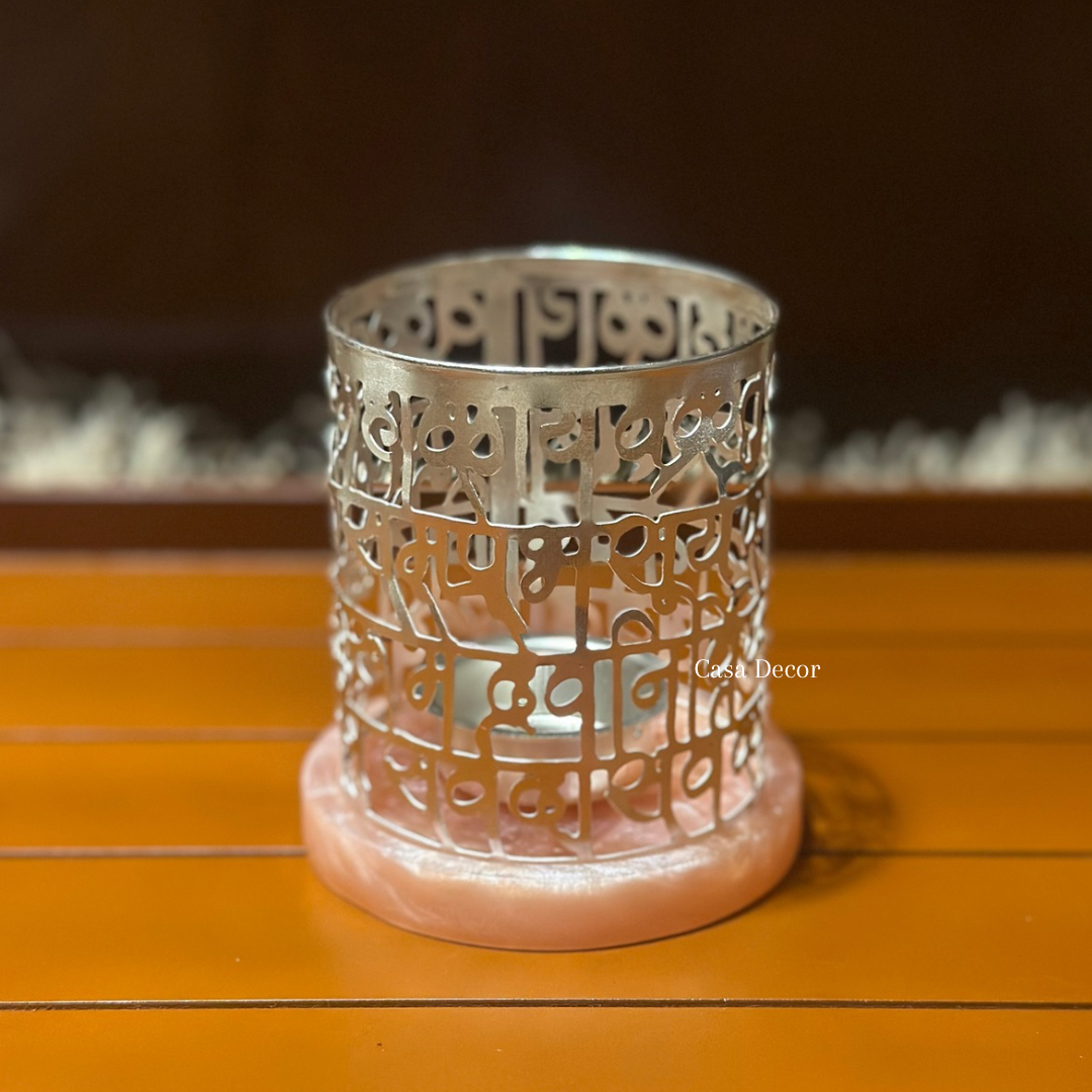 Festive Gift ( Bundle Offer): Silver Polish Tea-light Holder with Resin Base