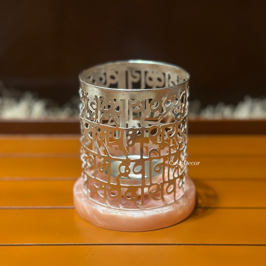 Silver Polish Tea-light Holder with Resin Base