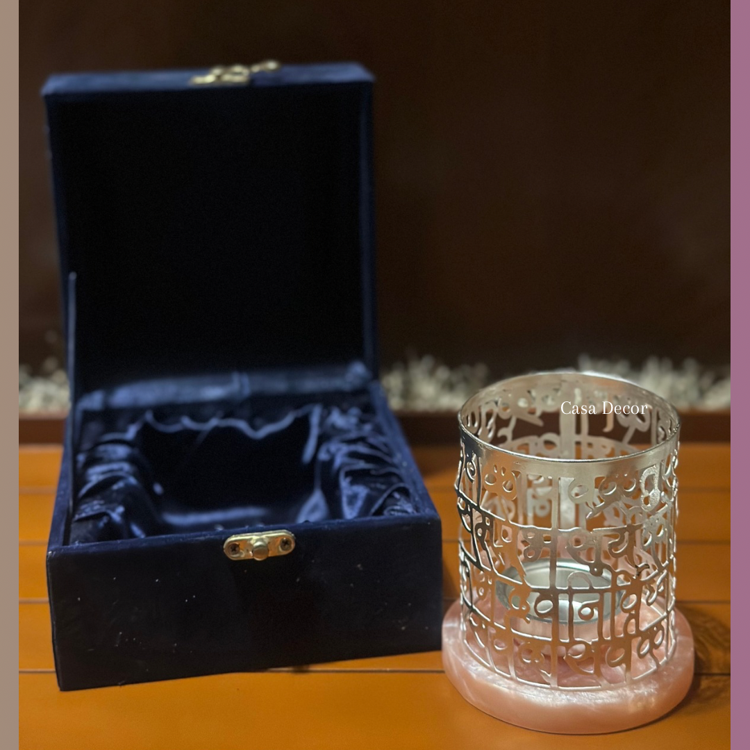 Festive Gift ( Bundle Offer): Silver Polish Tea-light Holder with Resin Base